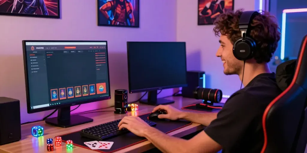 A80 online casino gaming experience with vibrant interface and accessories.