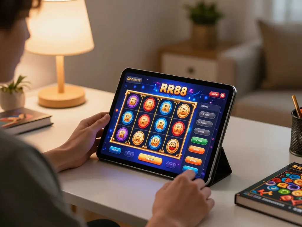 Engaging gameplay experience at https://rr88co.net/ showcasing a player using a tablet for online slots
