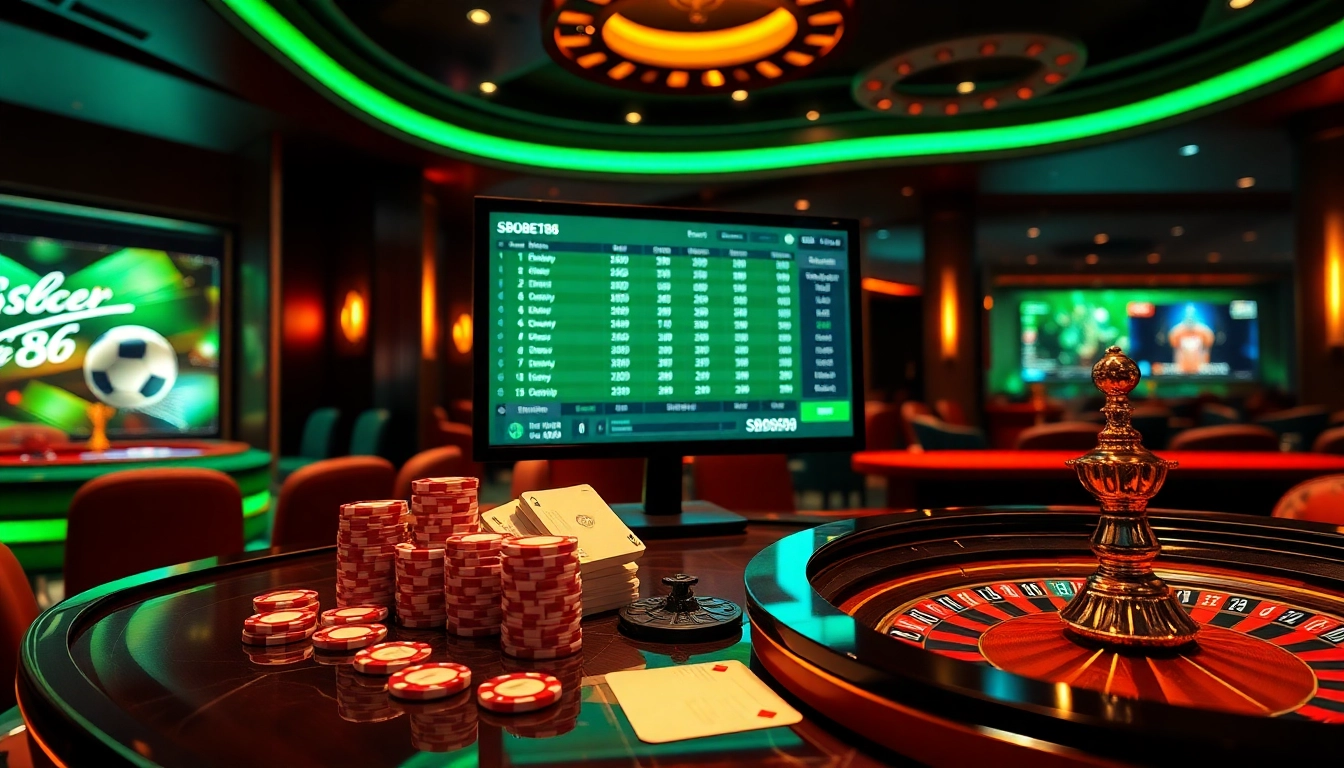SBOBET88 online betting environment with vibrant soccer odds display and casino elements.