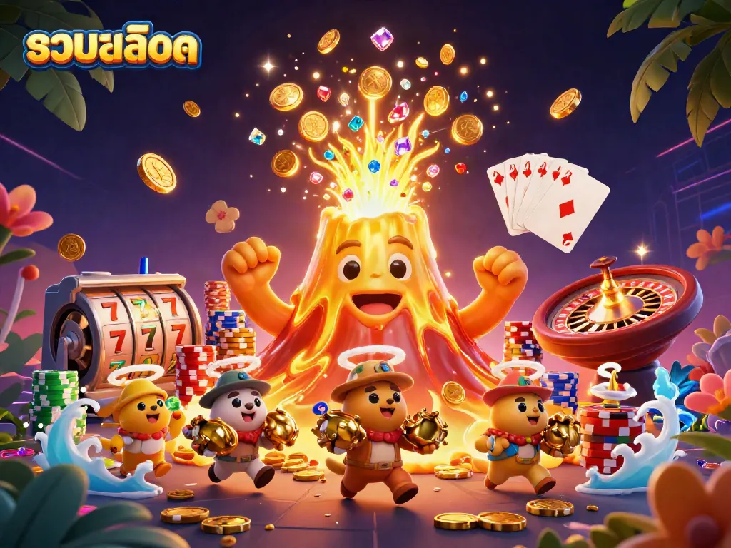 Join the excitement of รวมสล็อต with a vibrant eruption of golden treasures and animated adventures.