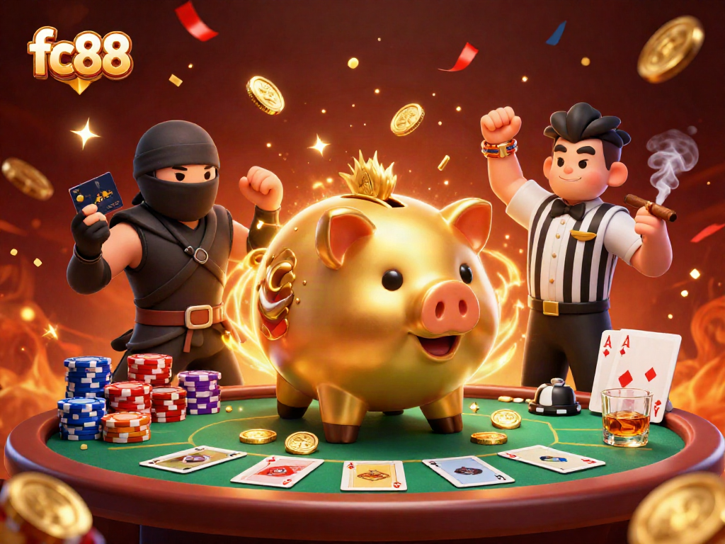 Thể hiện f88 trong một kỷ niệm casino đầy màu sắc với các biểu tượng và nhân vật hấp dẫn.