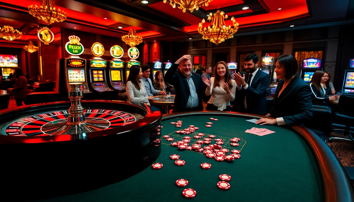 Experience the excitement of sx88 casino gaming with vibrant roulette and lively gamblers.