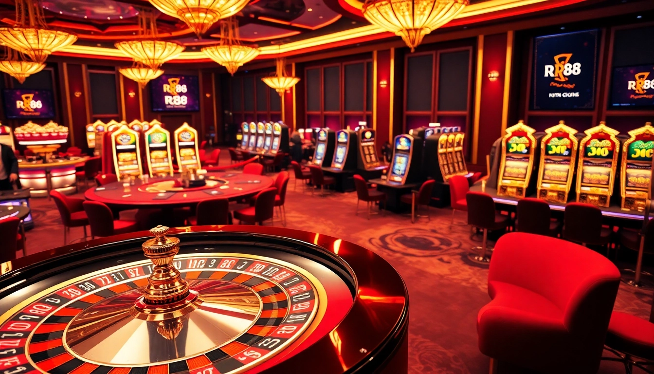 Roulette at RR88 Casino: A vibrant scene capturing excitement with poker chips and gaming tables.