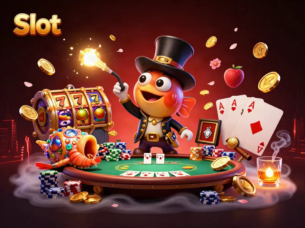 Slot dengan ikan penggali dan karakter pelaut, menunjukkan elemen kasino yang dinamis.