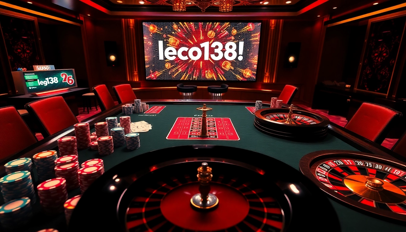 Experience the action at a lego138 online casino with vibrant poker chips and casino tables.