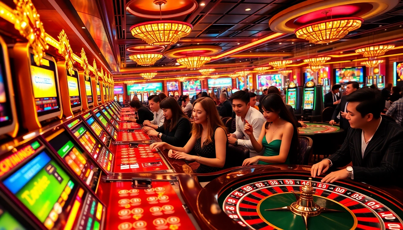 Experience Typhu88 casino excitement as players engage with high-stakes games amidst a vibrant casino atmosphere.