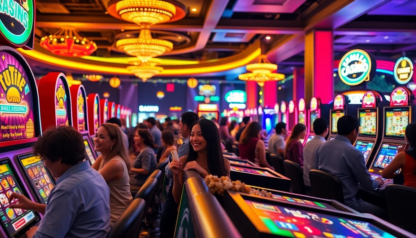 Experience the excitement at the best online casino with diverse players and vibrant lights.