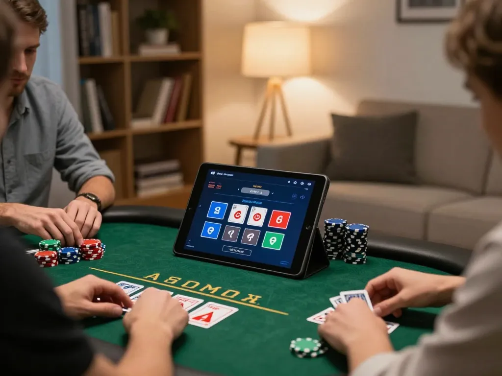 Play poker online at https://nhatvip1.jp.net/ with engaging gameplay on a cozy tablet setup.