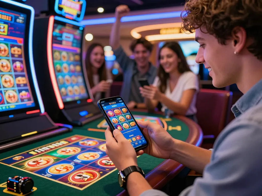 Engaged user exploring SC88 mobile app with vibrant casino games.