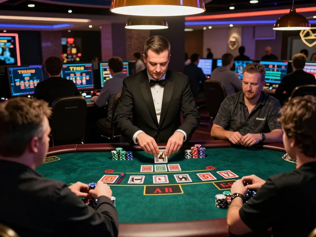Players enjoying dynamic blackjack gameplay at TT88 with professional dealer and vibrant atmosphere