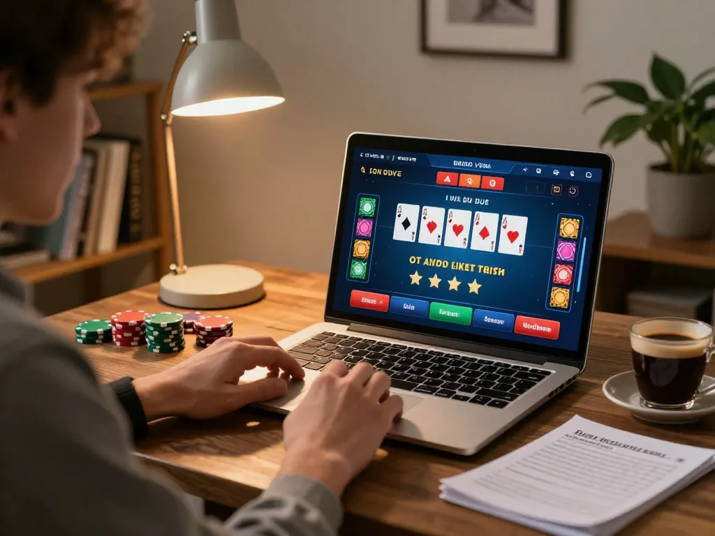 DASI4D link alternatif menampilkan pengalaman kasino online yang menarik dengan seorang pemain di laptop.