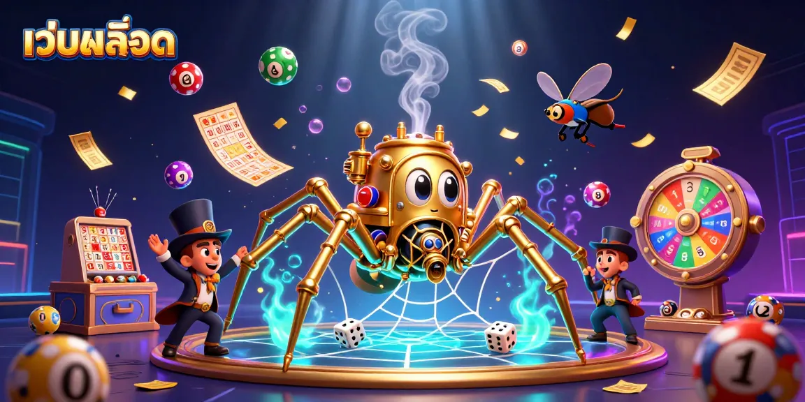 Engage in thrilling เว็บสล็อต gameplay with a whimsical 3D steampunk spider and vibrant casino elements