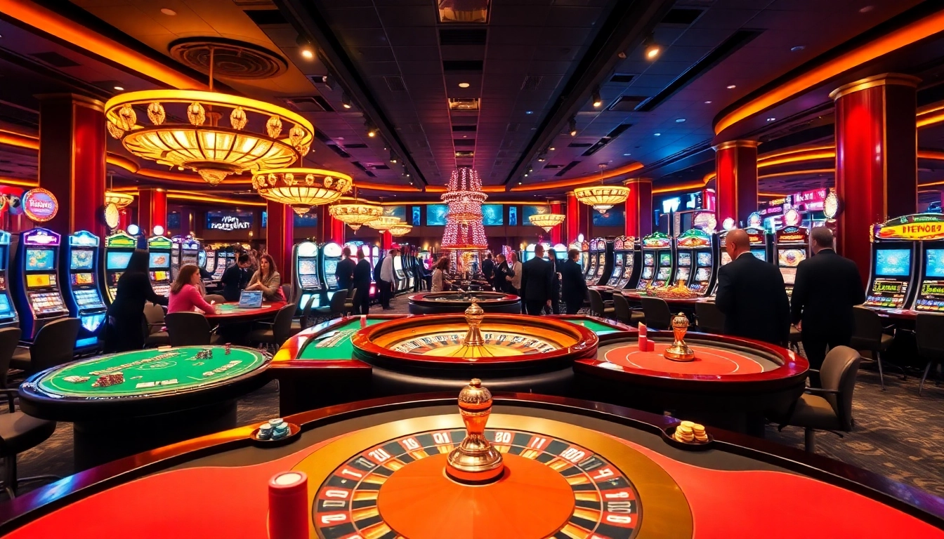The vibrant casino action at https://kong88.win featuring poker chips, tables, and an exciting roulette wheel.