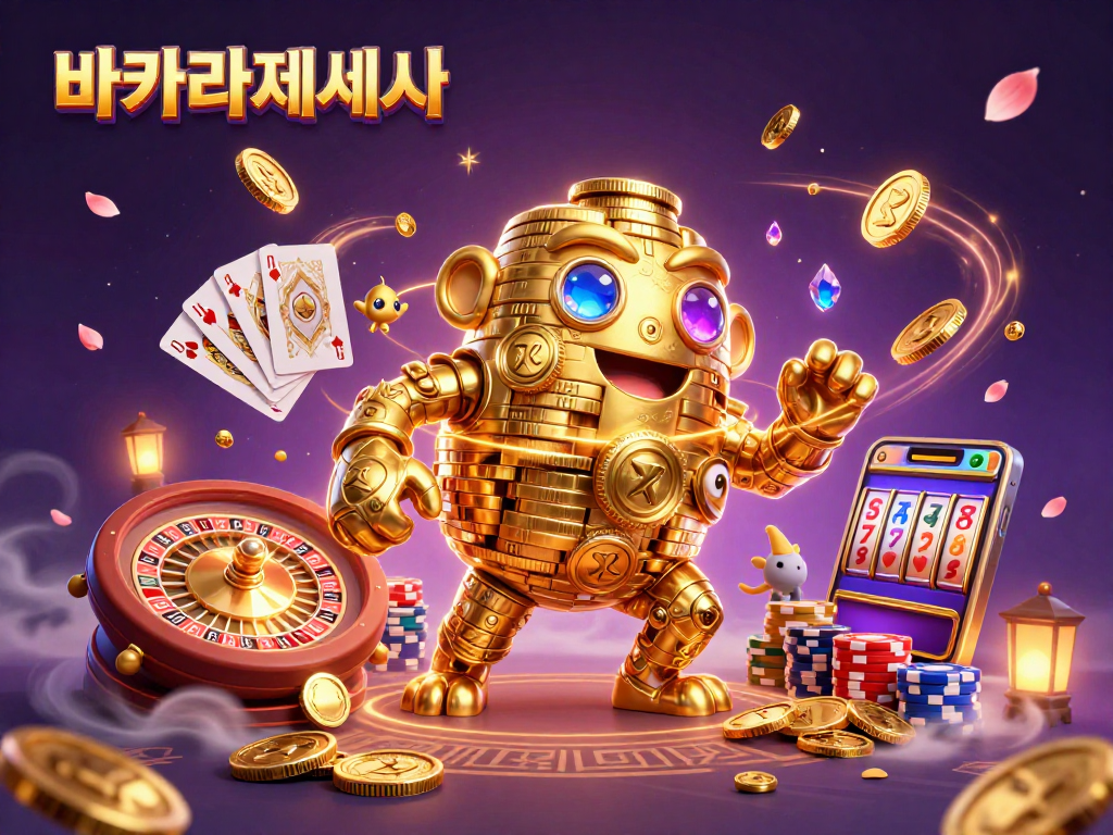 바카라사이트에서 황금 동상이 쏟아지는 코인과 보석으로 장식된 화려한 장면을 즐기는 모습
