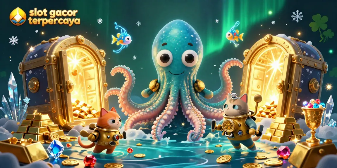 Experience thrilling wins with slot gacor terpercaya featuring a playful kraken and diving cat in a vibrant 3D scene.