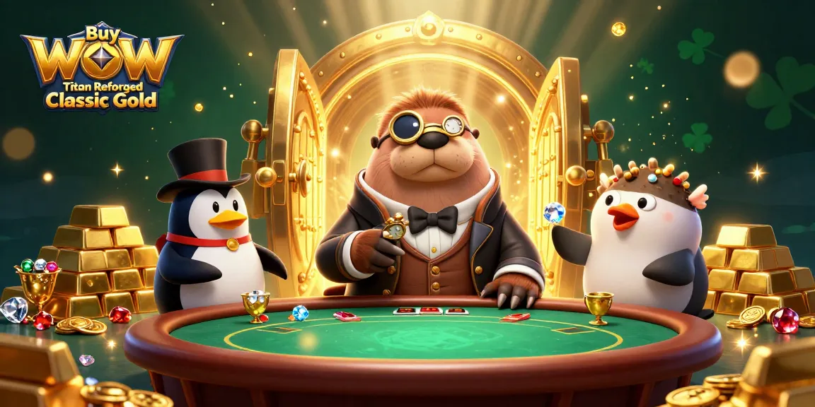 Buy WoW Titan Reforged Classic Gold in a vibrant 3D casino scene with characters at a poker table