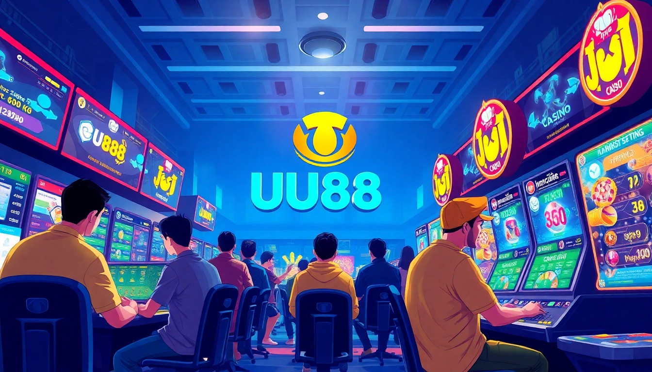 UU88 online gaming experience with players engaged in diverse games, highlighting excitement and vibrant atmosphere.