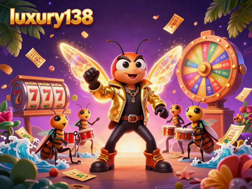 Engage with luxury138 in a vibrant casino scene showcasing electric characters and dynamic game symbols.