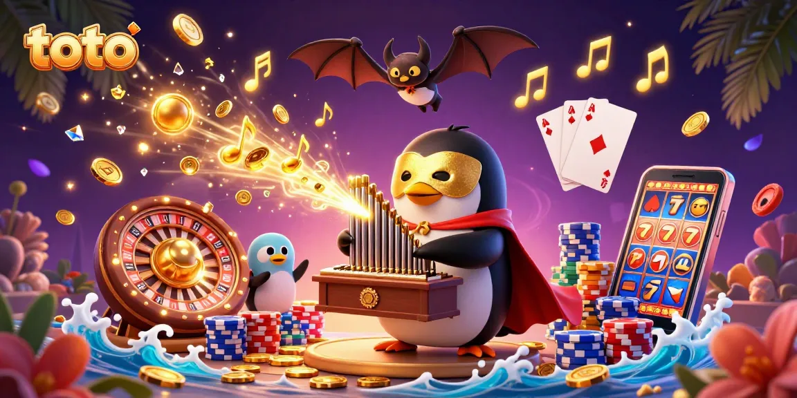 Experience the excitement of toto as the opera penguin plays for coins amidst dynamic casino elements.