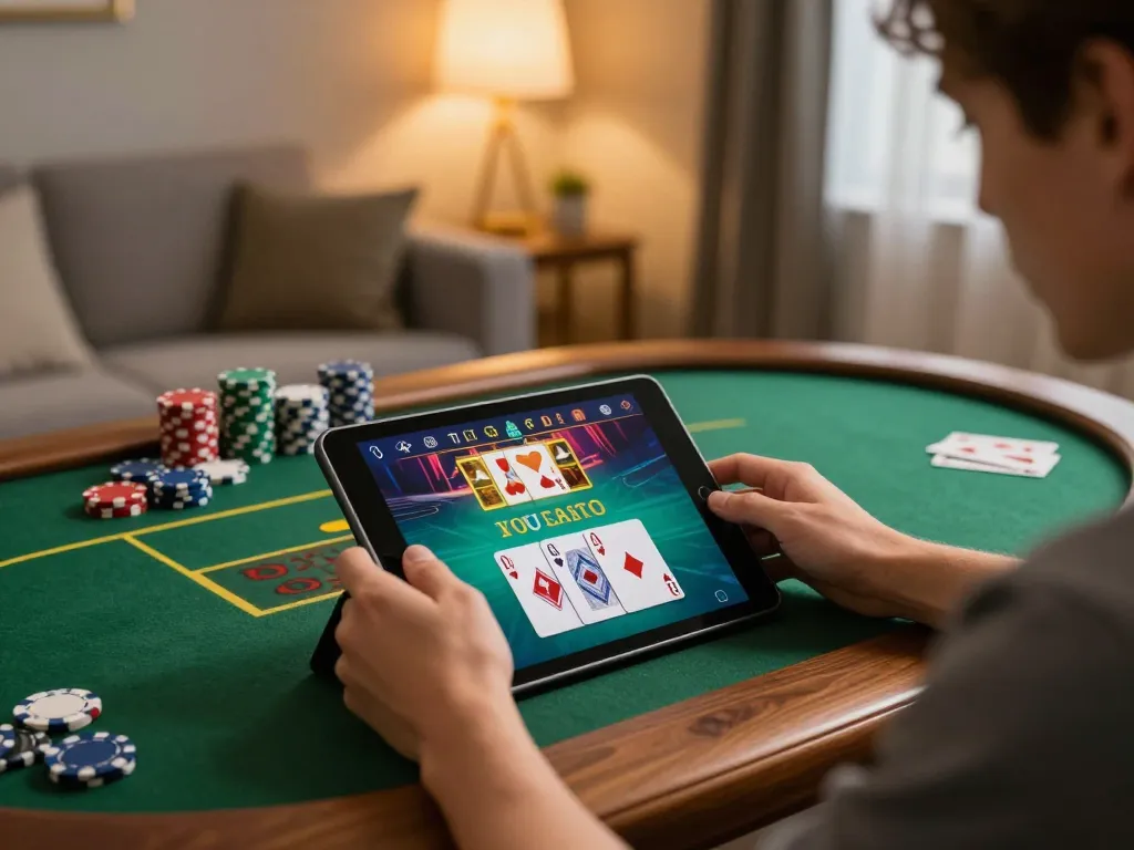This player enjoys a thrilling gaming experience on TG88, showcasing strategic plays with poker cards on screen.