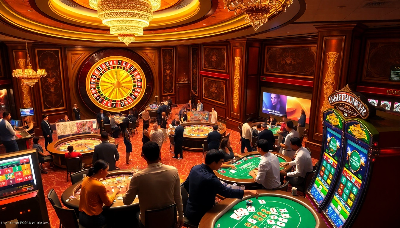 Daga-themed luxury casino scene with enthusiastic players and a vibrant roulette wheel.