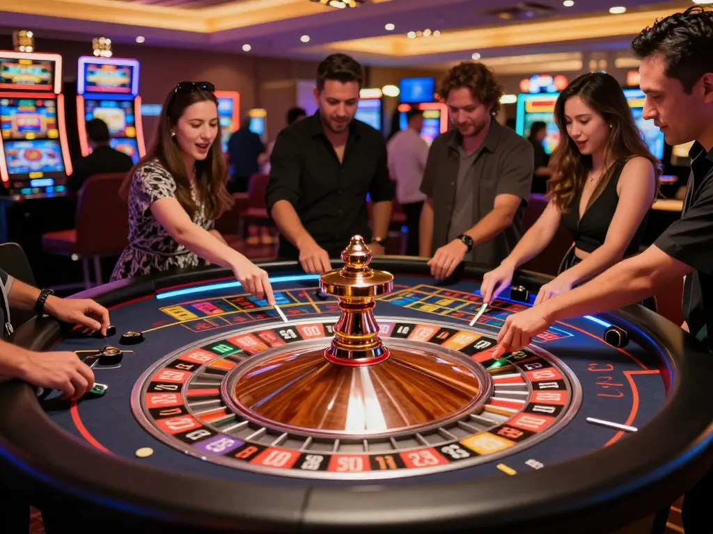 Players engage at a roulette table highlighting excitement at gg88 com in a lively casino setting.