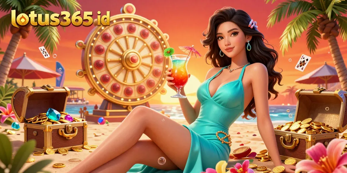Engage in thrilling gameplay with your lotus365 id at a vibrant beach casino, surrounded by treasure.