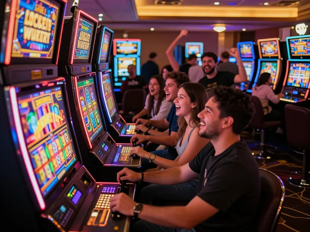 Players experience the thrill of wins at amigogrillandco’s lively slot machine area.