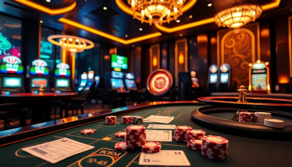 Betting in kèo nhà cái with detailed gambling interface featuring casino tables and betting slips.