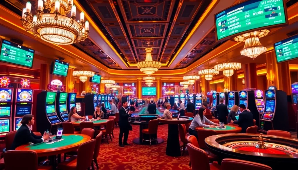Experience the excitement at trang chủ 8kbet with vibrant casino visuals of tables and players.