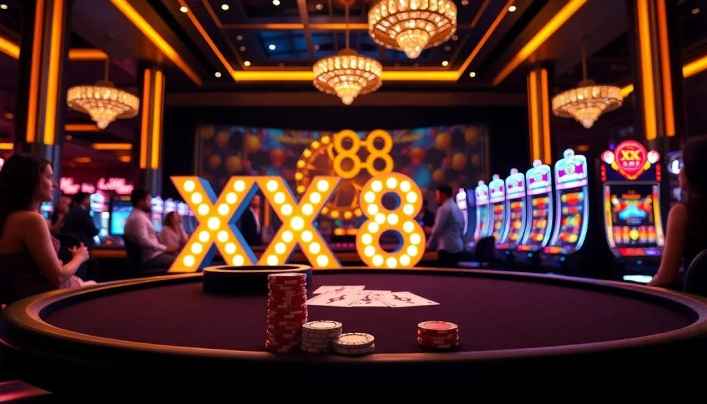 Playing poker at XX88 with vibrant atmosphere and luxury casino features.