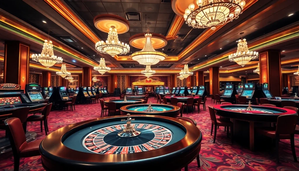 優塔娛樂城內部的華麗賭場場景，高檔撲克桌營造興奮氛圍。