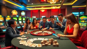 Engaging players at nhà cái rr88 enjoying casino action with vibrant games and lighting.