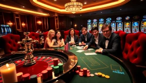 Experience the thrill of nk88 bet with players engaging at a luxurious casino table.