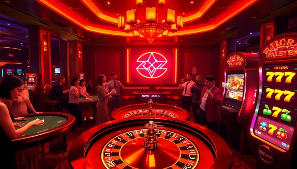 Excited players engaging in thrilling games at a luxurious Rikvip casino setting.