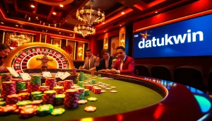 Rasakan sensasi berjudi dengan Datukwin di meja poker kasino yang meriah.