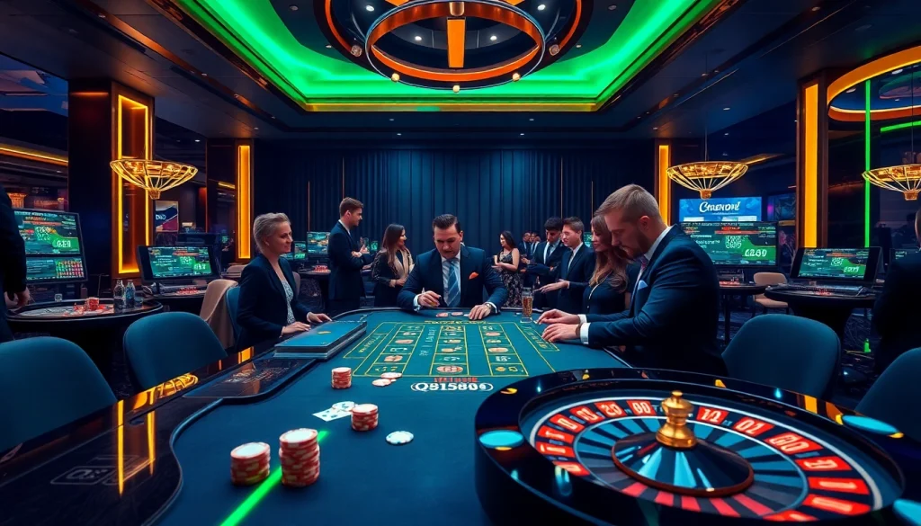 Experience thrilling gameplay at qh88 in a luxurious casino setting with professional dealers.