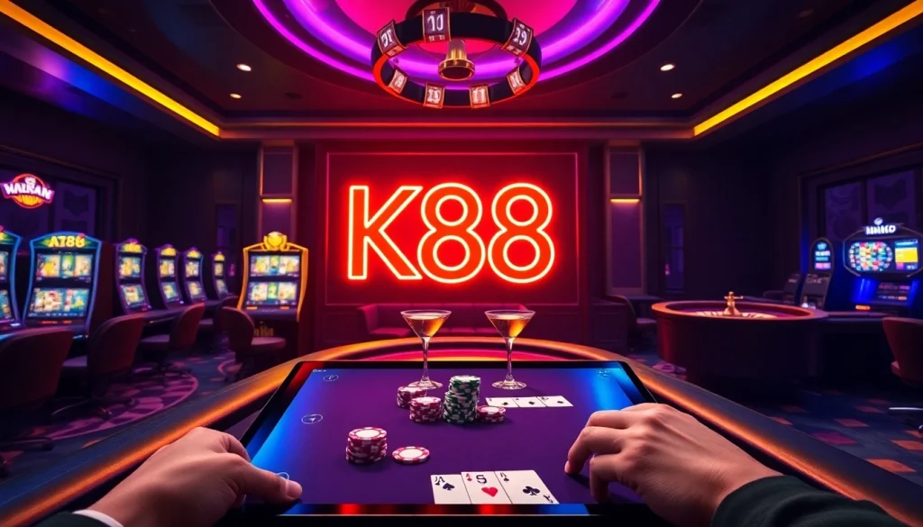 K88 casino offers an exhilarating poker experience with vibrant lighting and luxury ambiance.