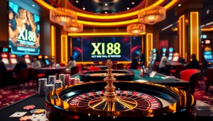 Players enjoying a vibrant gaming experience at Xin 88 casino with tables and colorful chips.