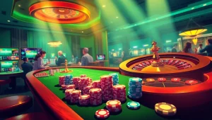 Players enjoying vibrant j88 casino games at an elegant roulette table.