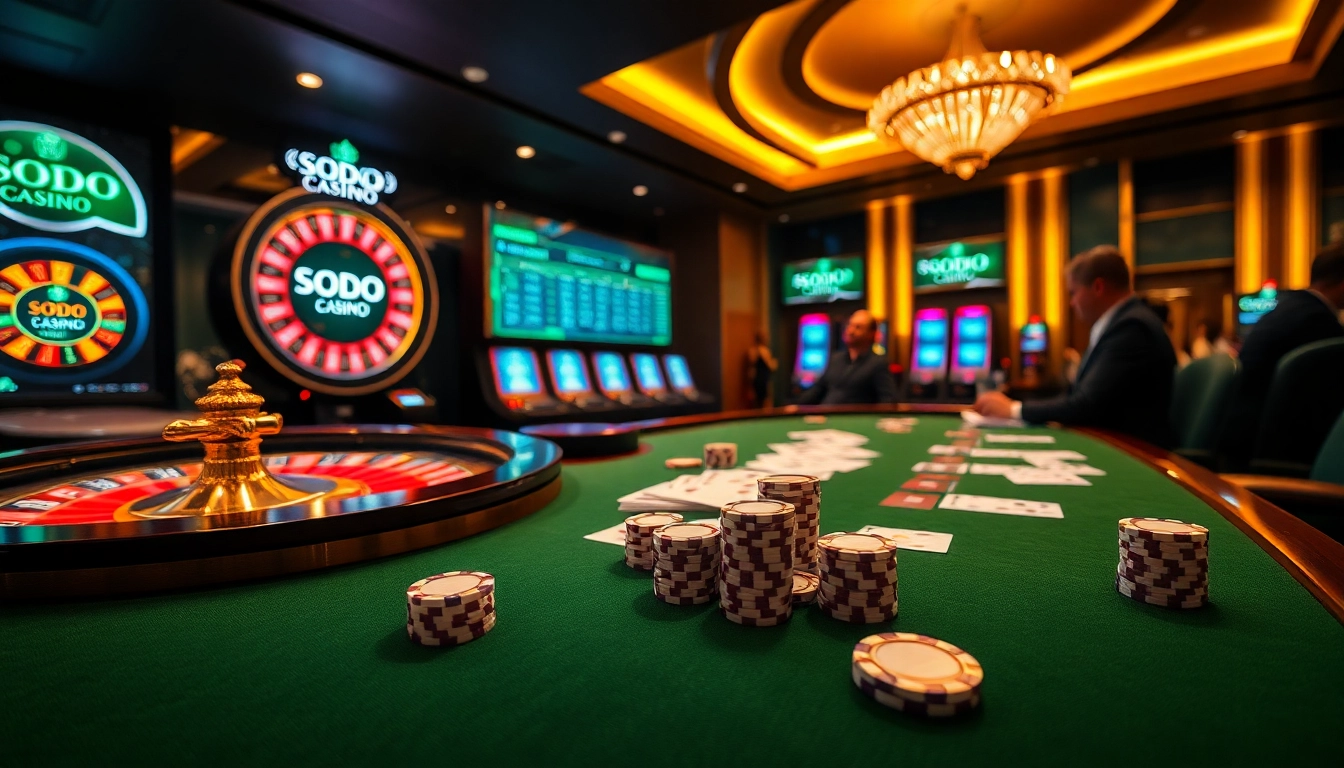 Players engaging in thrilling bets at SODO Casino with vibrant casino ambiance.