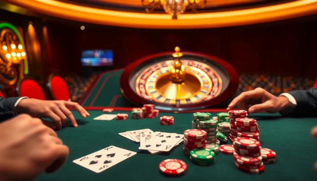 Play poker at nhà cái XX88's luxurious casino table with vibrant chips and cards.