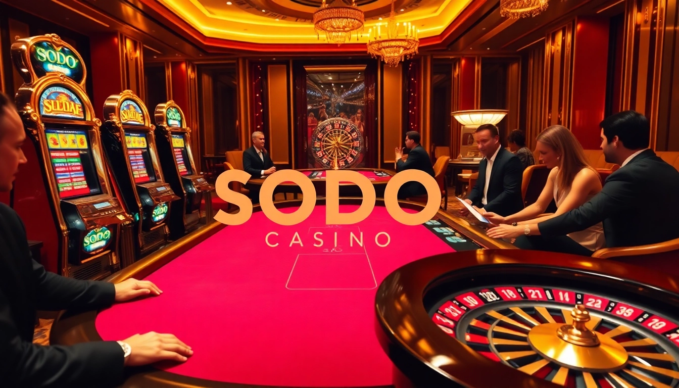 SODO Casino enthusiasts engaged in thrilling gameplay at a luxurious poker table.
