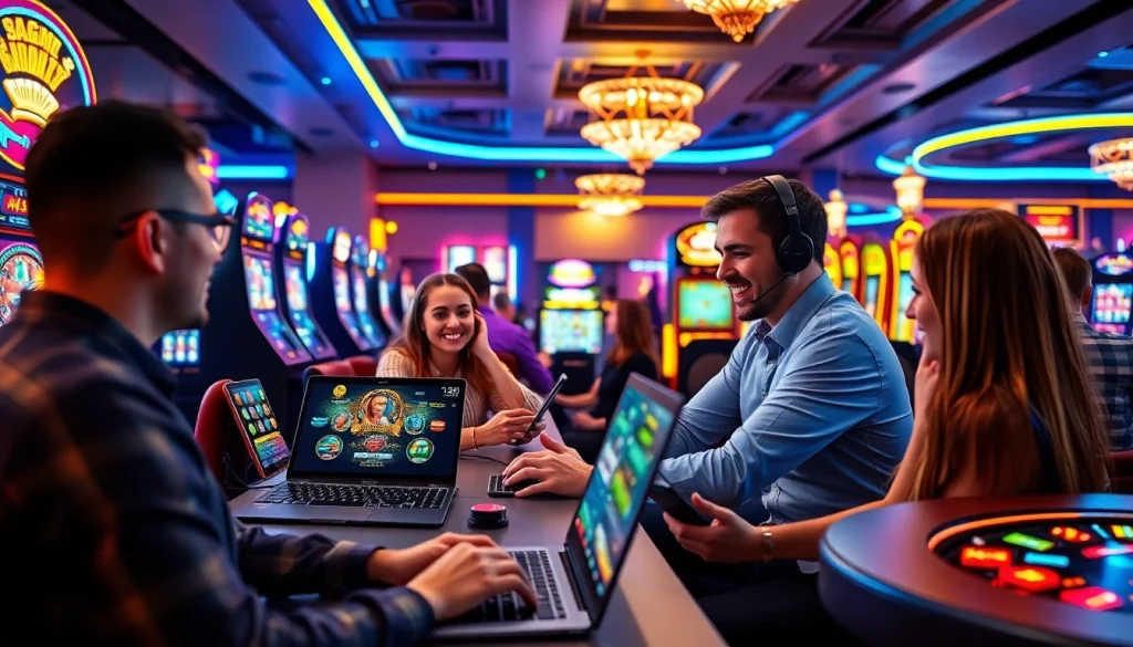 Interactive gaming experience at https://co88.london/ showcasing players engaged in casino games with vibrant colors.