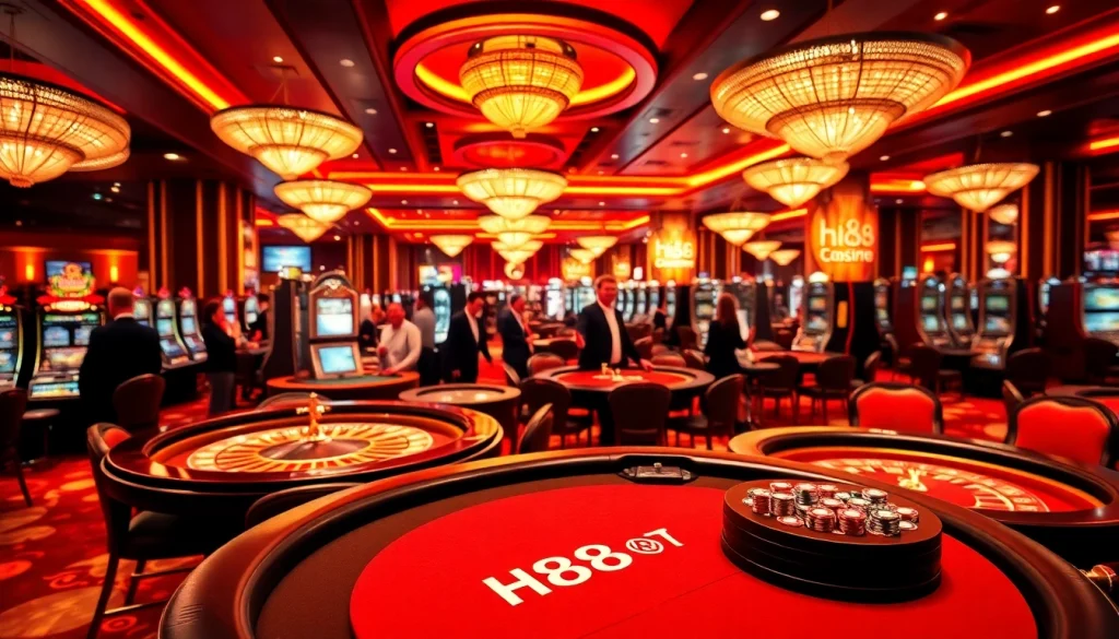 Hi88 casino table showcasing players enjoying poker with vibrant gaming atmosphere