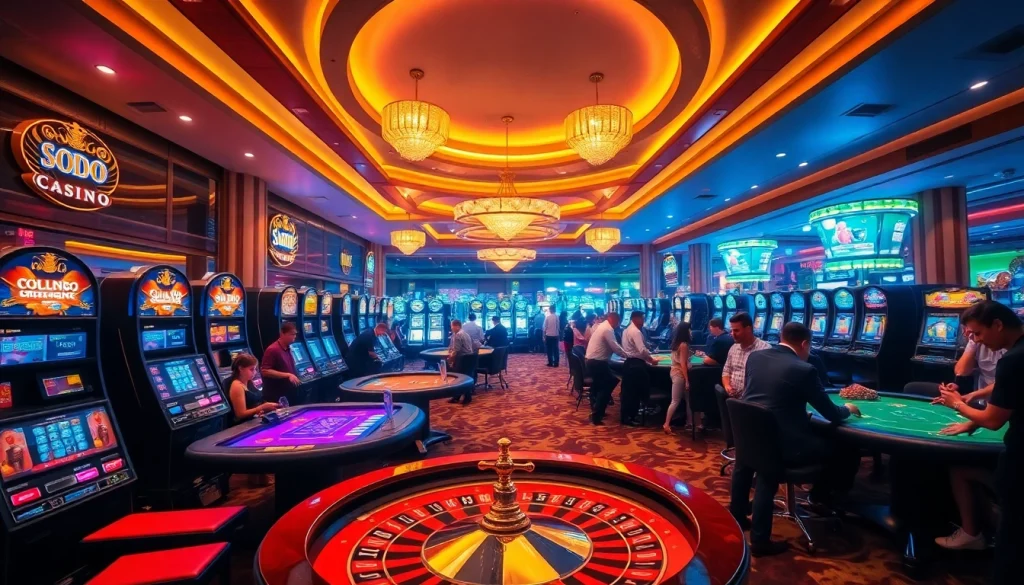 Experience the excitement of SODO CASINO with vibrant gaming tables and joyful players.