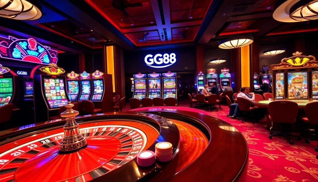Experience the thrill of GG88 with vibrant casino games and spinning roulette.