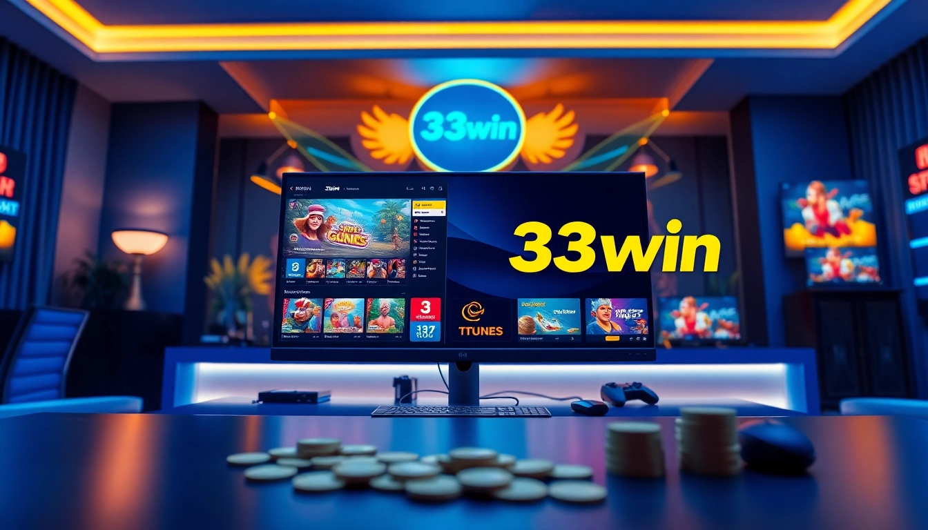 Exciting 33win online gaming interface showcasing vibrant graphics and a luxurious setup.