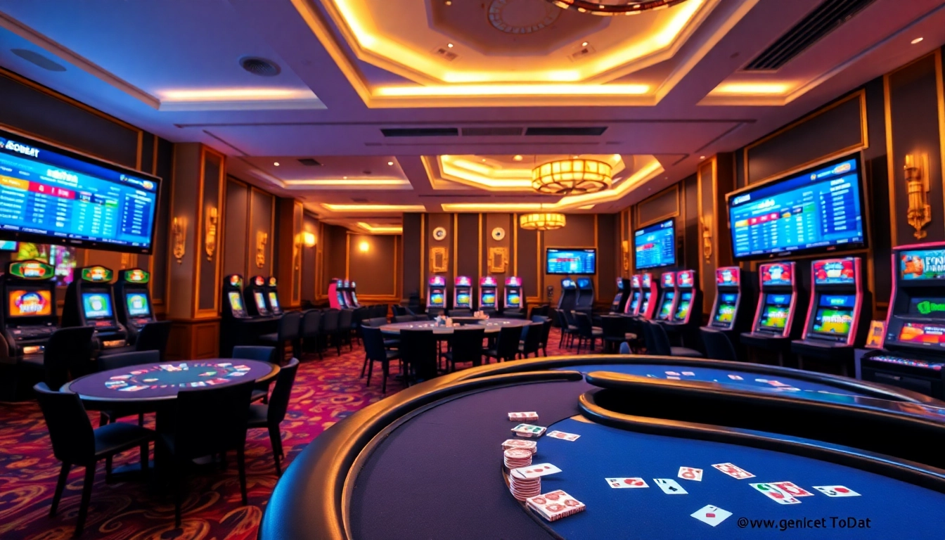 Engaging sbobet login indonesia interface with casino elements like chips and slot machines.