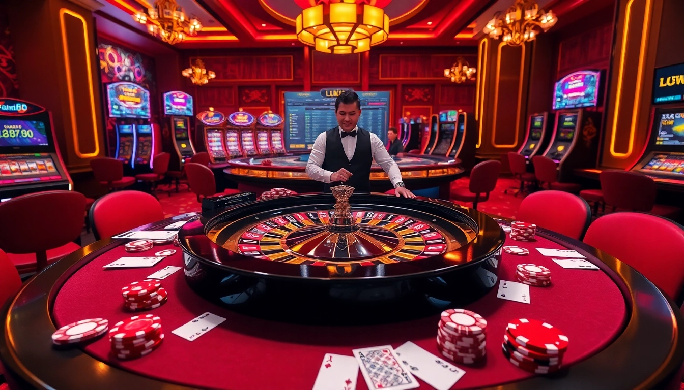Experience the excitement of LUCK8 at a vibrant casino table filled with cards and chips.